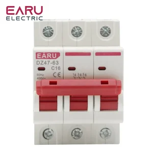 3A 6A 10A 16A 20A 32A 40A 50A 63A C Type Miniature Circuit Breaker MCB 35mm Din Rail Mount Breaking Capacity 6kA DZ47-3P