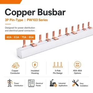 3P Pin Type Copper Busbar 40A 80A Insulated Distribution Bar For Electrical Panels And Distribution Boxes