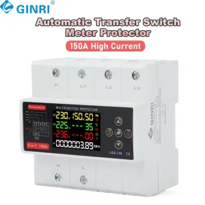 3P+N 125A 150A 5 in 1 Functions ATS Automatic Transfer Switch Digital Adjustable 220V Phase Selector Meter Protector