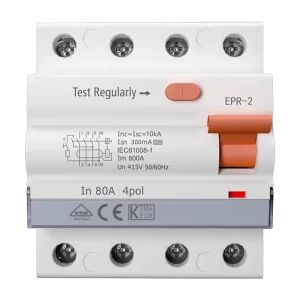 3P+N 4P 16 80A AC 415V IP20 10KA PA66 Panel Mounting EPR 2 4P Residual Current Circuit Breaker