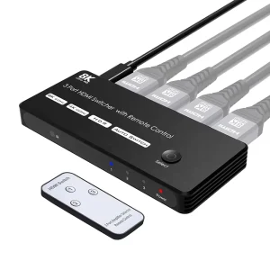 3×1 3 Input 1 Output 8K HDMI Switch Switcher With IR Remote Control for HDTV Monitor Game Console Signal Switching