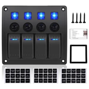 4 Gang Marine Boat Switch Panel Waterproof with Overload Protector LED Indicator 12V 24V Truck 3P Rocker Toggle Switch Board