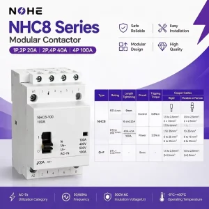 40A 63A 3P AC Contactor Modular Magnetic Contactor 250V 400V Coil AC Automatic Modular Contactor