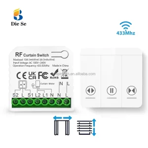 433Mhz Wireless Blind Electric Curtain Motor Switch 50M Remote Control Connected Roller Shutter Switch Blinds for Windows