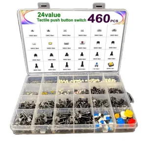 460pcs 24 Values Tactile Push Button Switch SMD Micro Momentary Tact Switch Assortment Kit for Car Remote Control with Box