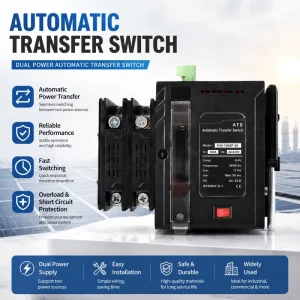 4P 160A ATS AC220V PC Class Dual Power Automatic Changeover Switch IEC60947-6-1 for Generator and Home Power Supply