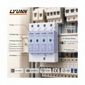 4P 20/40KA T2 Industrial Surge Protective Device AC Surge Protectors for Lightning Protection Solar Systems Plastic Model