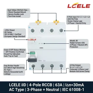 4P 2P 25-63A Residual Current Circuit Breaker RCCB Disjoncteur Inter Differentiel De 60A 300 MA 2P 30 MA 300 MA Iid