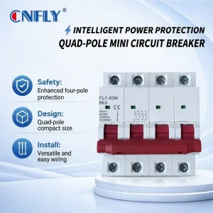 4P 400V AC 63A 6kA Breaking Capacity MCB Rail Mounting 50/60Hz Miniature Circuit Breaker Copper Overload Protection