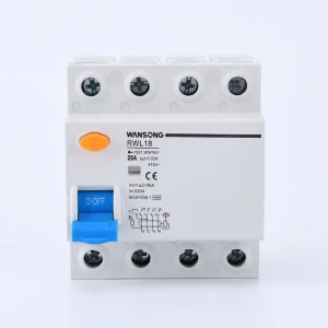 4P 50A Residual Current Circuit Breaker Model RWL18 4P AC 6kA Breaking Capacity 500V AC Type