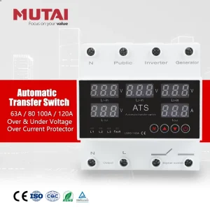 5 Displays Smart ATS 63A 80A 100A 120A Adjustable 4P 4 Pole 3 Phase Automatic Static Transfer Change Over Switch