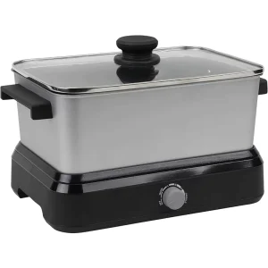 5 Quart Silver Slow Cooker Sous Vide Large Capacity Nonstick Container Variable Temperature Control Travel Lid Thermal Carrying