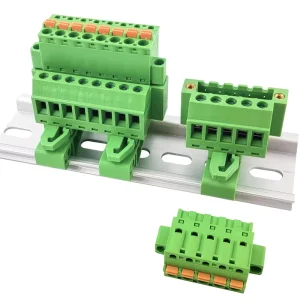 5.08mm Pitch Complete Male Screw and Female Spring Vertical Mount Solderless Terminal Block Set with Flange for 35mm DIN Rail
