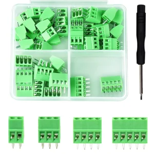 52PCS 2.54mm 0.1″ Pitch PCB Mount Screw Terminal Block Connector 2P 3P 4P 5P Terminals 150V 6A for 26 18AWG Cable
