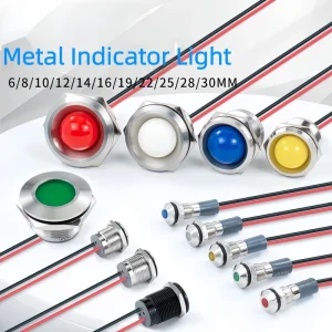 6 8 10 12 16 22mm LED Metal Indicator Light 6V 12V 24V 220V Power Signal Pilot Lamp For Industrial Equipment