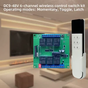 6 Channel Rolling Code Remote Control Switch DC9-48V 100m Operating Range for Smart Home Lights Motorized Window Curtains Fans