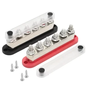 6 Stud 48V DC 600A Bus Bar M10 Terminal Block with Cover Pure Copper Nickel Plated for 300V DC Power Distribution