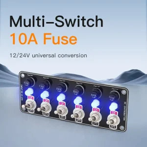 6 Way Toggle Switch Panel DC 12-24V Vehicle Marine Control Switch Board Blue Light Indicator 10A Fuse CE ROHS for Car RV Yacht
