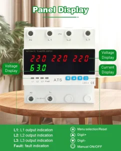 63A 100A 3 Phase Over Under Voltage Overcurrent Solar Automatic Transfer Changeover 3 Phase Selector Switch ATS