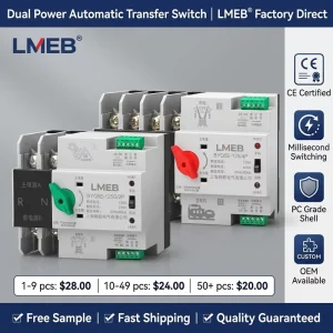 63A 100A Photovoltaic Dual Power Automatic Transfer Switch ATS Controller 380V Din Rail Mount Changeover Switch