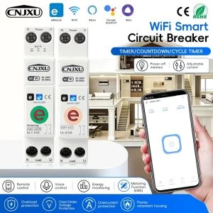63A 110V 220V Energy Monitoring Kwh Metering Ewelink Wifi Circuit Breaker 1 Pole Timer Relay with Alexa Google Home
