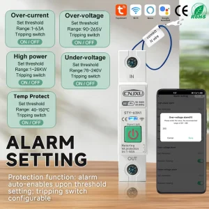 63A 1P+N Tuya Mcb Wifi Smart Circuit Breaker with Metering Voltage Current Protection Timer Relay Temperature Control