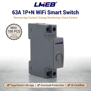 63A 1P+N WiFi Smart Switch MFZ Circuit Breaker Energy Meter kWh Monitoring Timer Tuya/SmartLife 6kA Control Miniature Relays