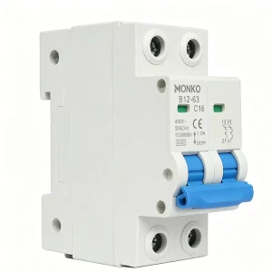 63A 2P AC Miniature Circuit Breaker (MCB) 2 Pole Switch 4.5kA Breaking Capacity 400V Rated Voltage Industrial Use Rail Mounting