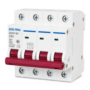 63A 400V 4-Pole AC Miniature Circuit Breaker (MCB) 6kA Breaking Capacity Copper DIN Rail Mount Solar RV Residential