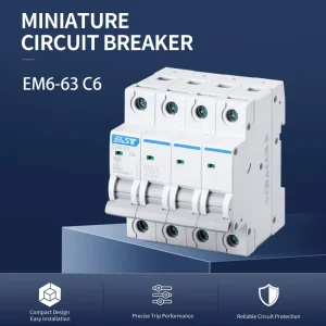 6A 6kA 230 400V AC Miniature Circuit Breaker MCB for Home Commercial and Light Industrial Distribution EM6 63 C6