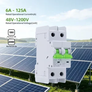 6kA 10kA Solar Mini Circuit Breaker 2 Pole DC MCB 6A 63A 300V 600V PV Electric Circuit Breaker for Solar Panels