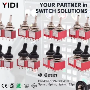 6mm 3 6 9 12 Pin 6A 125VAC 2A 250V Red Mini Metal Locking Lever ON ON ON OFF ON Toggle Rocker Switch Industrial