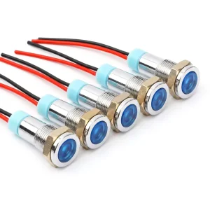 6mm LED Metal Indicator Light Waterproof Signal Lamp 6V 12V 24V 220V With 150MM Wire Red Yellow Blue Green White