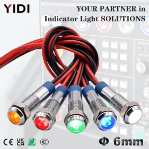 6mm Mini Flat Head Indicator LED Light IP44 Waterproof 3 220V 15cm Wire for Bike Car Motorcycle Turn Side Illuminated Alarm