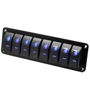 8 Gang Aluminum Toggle Rocker Switch Panel Blue Backlit ON OFF Pre Wired 5 Pin Rocker Switch for Dash for Vehicle Dashboards