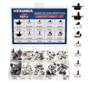 8 Types of Toggle Switches 80PCS Plug-in Small-sized 3-pin Key-slide Type with 2-position Adjustment SS12F15