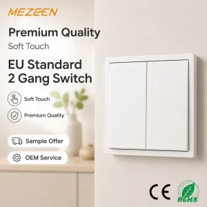 80*80mm Modern European Standard Double Push Button Switch Home Use 10A 250V Soft Touch Plate 2 Gang PC Switch for Light