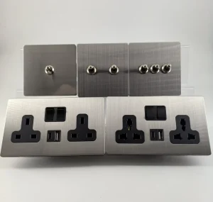 86 British Standard Socket Stainless Steel Panel 1/2/3 Gang 1 Way Toggle Switch for Home Hotel Use