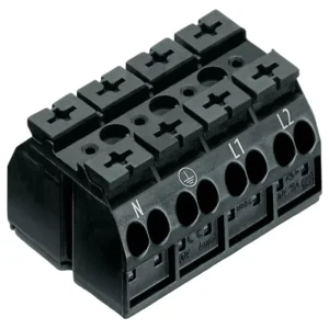 862 2504 Original German 4 conductor Chassis Mount Terminal Strip N PE L1 L2 4mm² Black for 3mm Screw Nut 4P