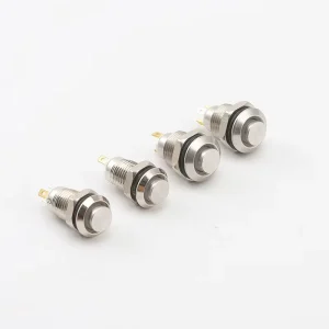 8mm 10MM 12mm Push Button Switch Without Blocking Normally Closed Contacts 4 Pin Base Red Metal Button