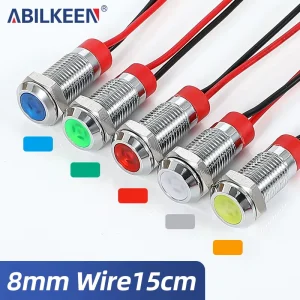 8mm LED Pilot Lamp Indicator Light Flat Metal Screw Terminal With Red Green Yellow Blue White Colors 220VAC Signal Light