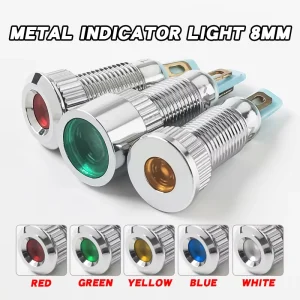 8mm Metal LED Indicator Light Solder Pin Signal Lamp 24V 220V Red Green Yellow Blue White Panel Mount Pilot Light