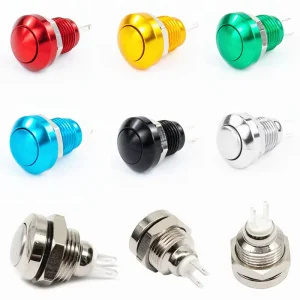 8mm Push Button Switches in Red Yellow Blue Green Silver Black Momentary Switches