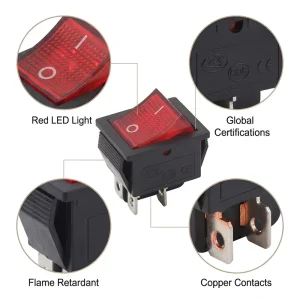 AC 20A 125V 15A 250V SPST 4 Pins 2 Position On Off Red Light Illuminated Boat KCD4 Rocker Switch T85