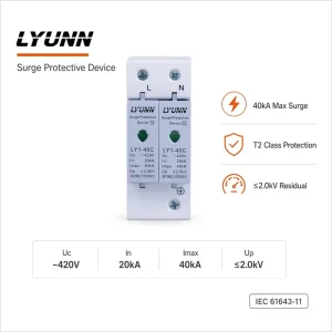 AC 2P Surge Protector T2 Grade 40kA Lightning Protection Device for Solar Systems Industrial Electronic Equipment