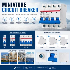 AC BA49-63 3P 4P Miniature Circuit Breaker C40 230 415V Din Rail Air Switch Overcurrent Protection Household Industrial MCB