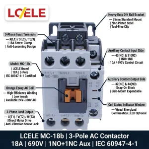 AC Magnetic Contactor MC 9A 12A 18A 22A 32A 40A 50A 65A 80A 95A 24V 48V 110V 220V 380V 415V AC Contactor