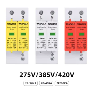 AC SPD 2P 275V 385V 420V 20KA 40KA 60KA House Lightning Surge Protector Low-voltage Arrester Device