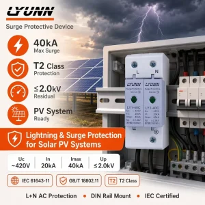 AC Surge Protector T2 Grade 40kA Lightning Protection Device for Solar Systems