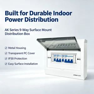 AK Series 9 Way Surface Mount Metal Distribution Box Transparent PC Flip Cover IP30 Low Voltage MCB Box